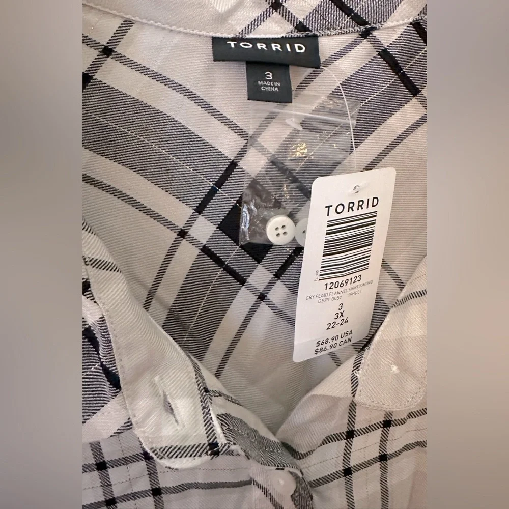 🖤TORRID Plaid Button-Front Longline Shirt Kimono with Side Slits NWT - Picture 7 of 12